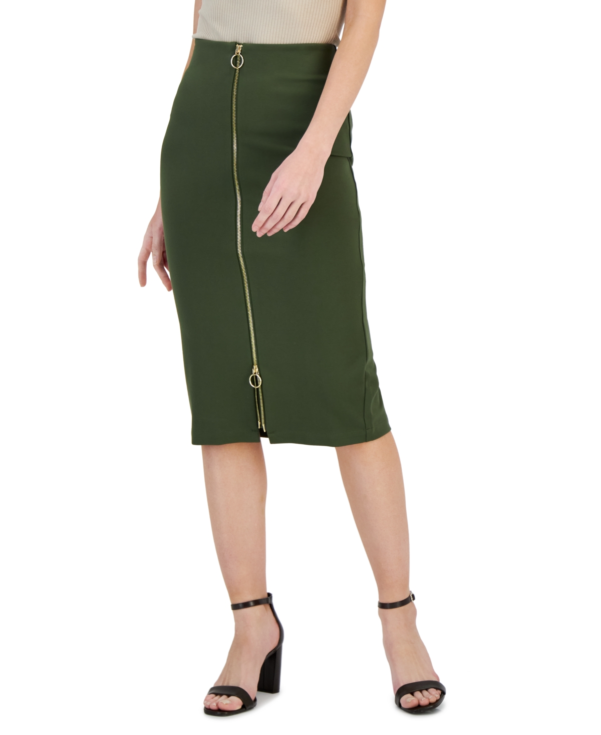 Inc International Concepts Women's Ponte Zip-front Pencil Skirt, Created For Macy's In Costa Green