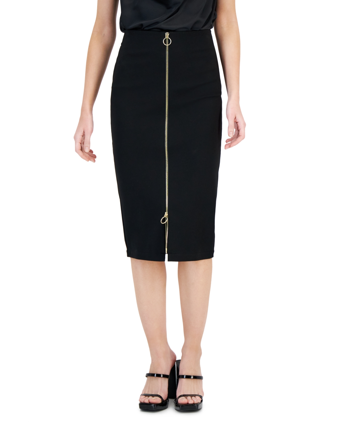 Inc International Concepts Women's Ponte Zip-front Pencil Skirt, Created For Macy's In Deep Black