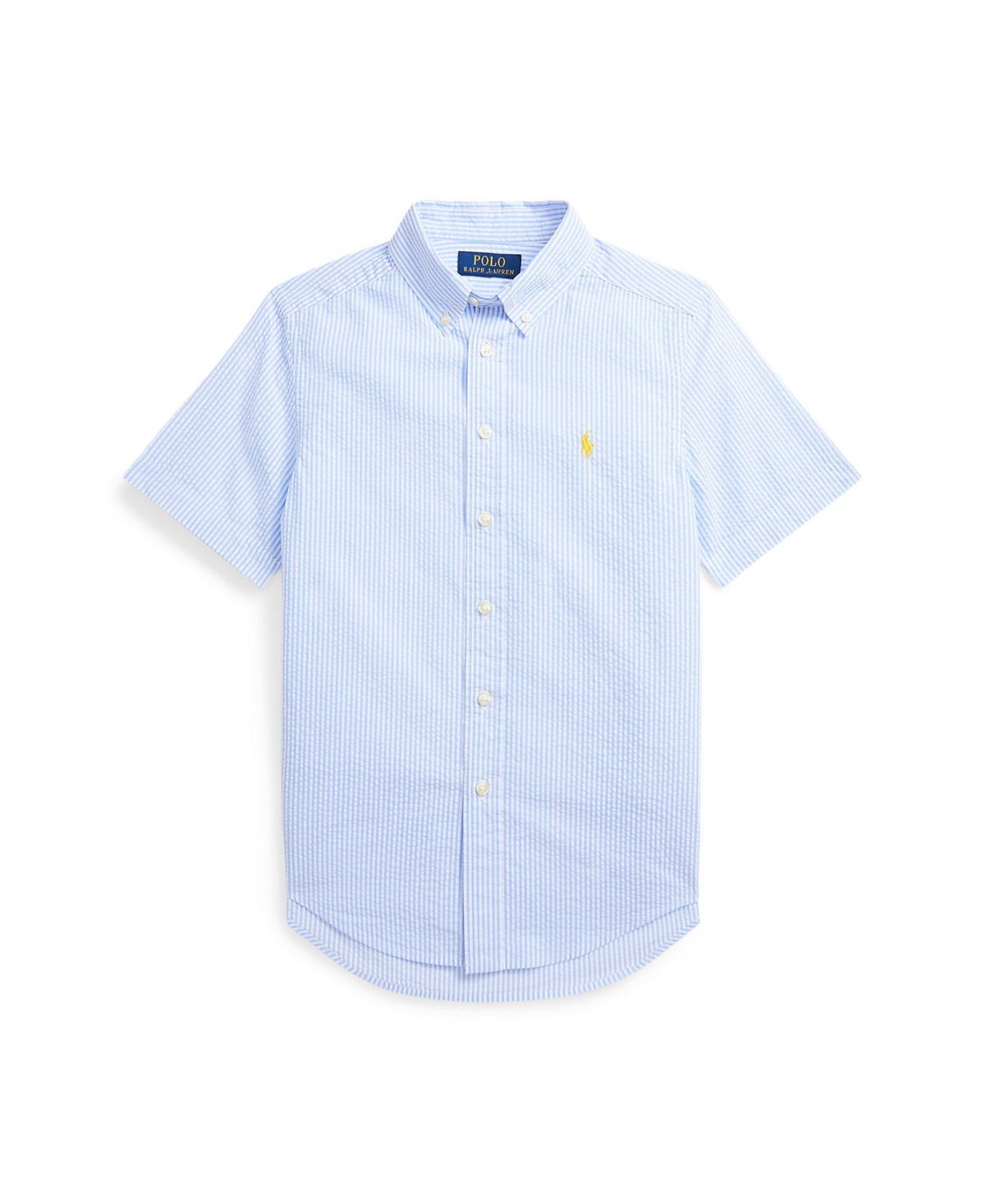 Shop Polo Ralph Lauren Toddler And Little Boys Seersucker Short Sleeve Shirt In A Blue,white