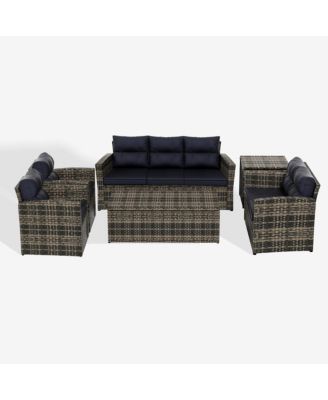 6-Piece PE Rattan Wicker Outdoor Patio Conversation Sofa Set