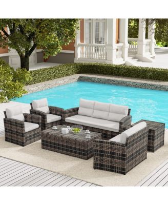 6-Piece PE Rattan Wicker Outdoor Patio Conversation Sofa Set