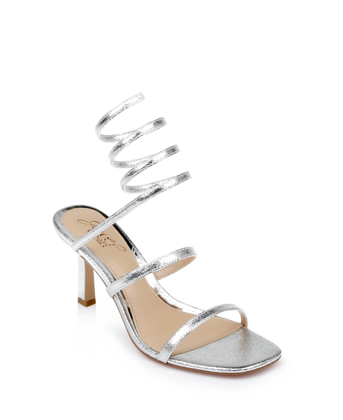 Jewel Badgley Mischka Women's Reina Ankle Wrap Evening Sandals In Silver Texture Metallic