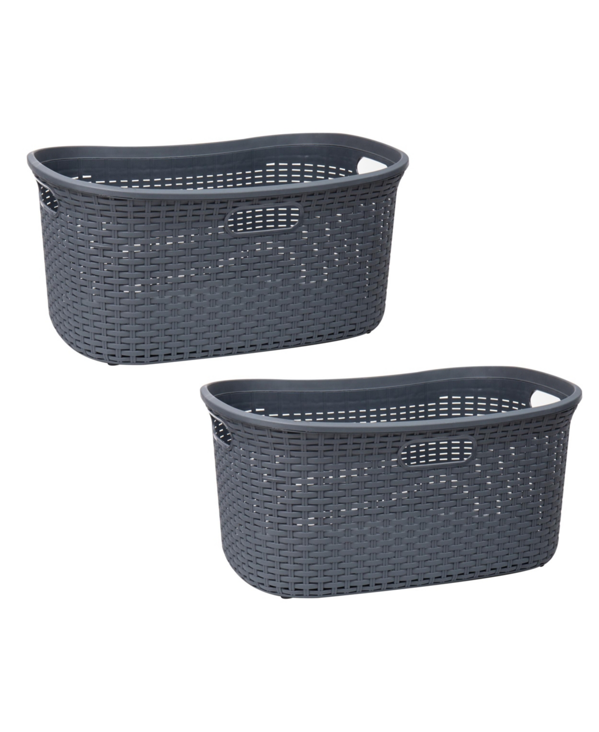 Basket Collection Laundry Basket, Cut Out Handles, Ventilated, Set of 2 - Gray