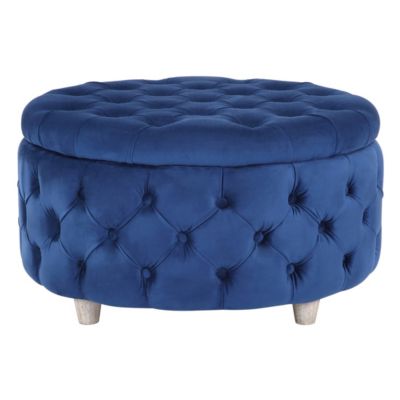 Round Velvet Tufted Storage Ottoman for Living Room Bedroom
