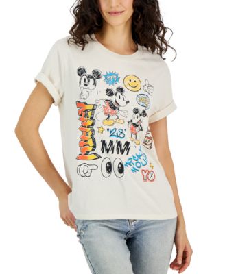 Disney - Juniors' Mickey Mouse Doodle Crewneck Graphic T-Shirt