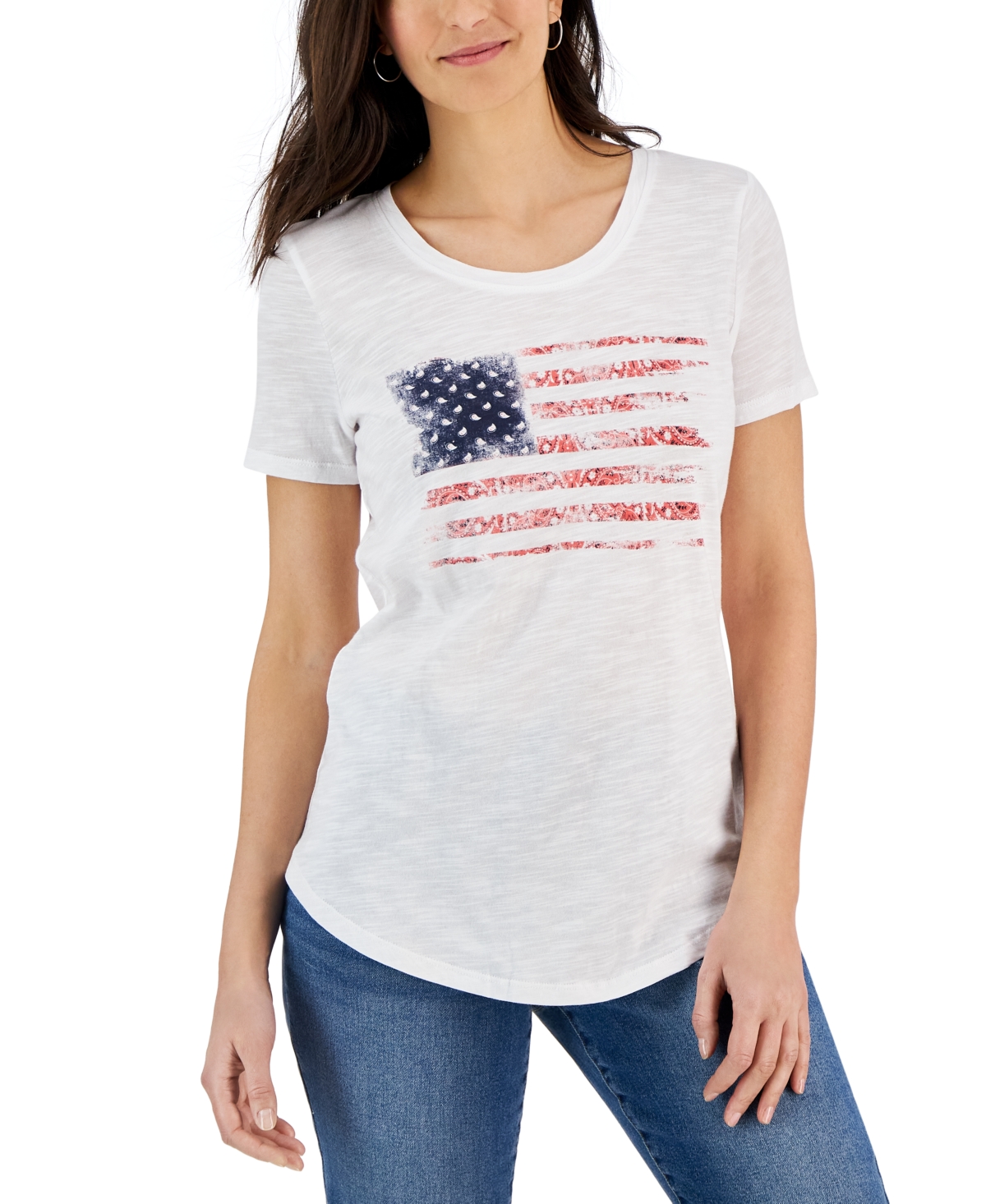 Style & Co Petite Bandana Flag-print T-shirt, Created For Macy's In White Bandana