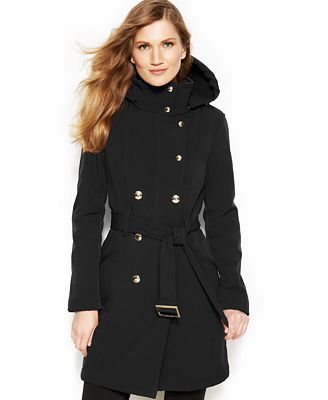 Calvin Klein Hooded Belted Soft Shell Raincoat - Coats - Women - Macy's