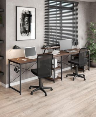 Wood L-Shape with Storage Shelves Industrial Desk