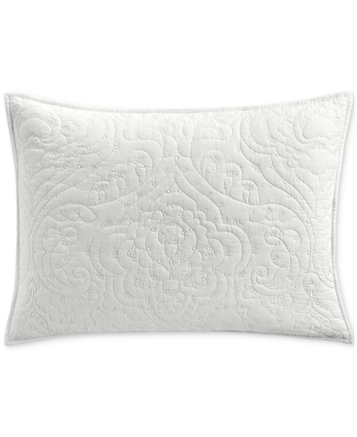 Sculpted Paisley Embroidered Cotton Pillow Sham, Standard, Created for Macy's - White