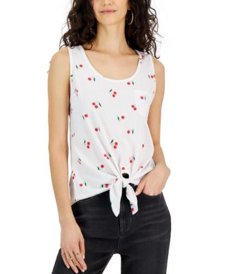 Rebellious One - Juniors' Scoop-Neck Cheery Tie-Front Tank Top