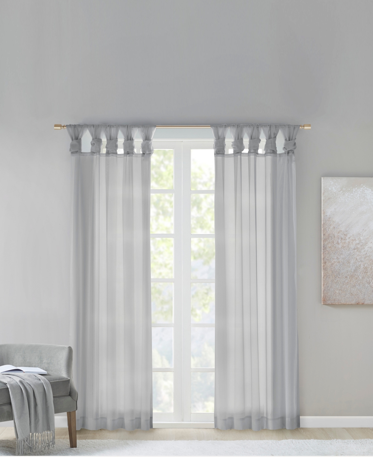 Madison Park Ceres Twist Tab Voile Sheer Window Curtain Pair, 50