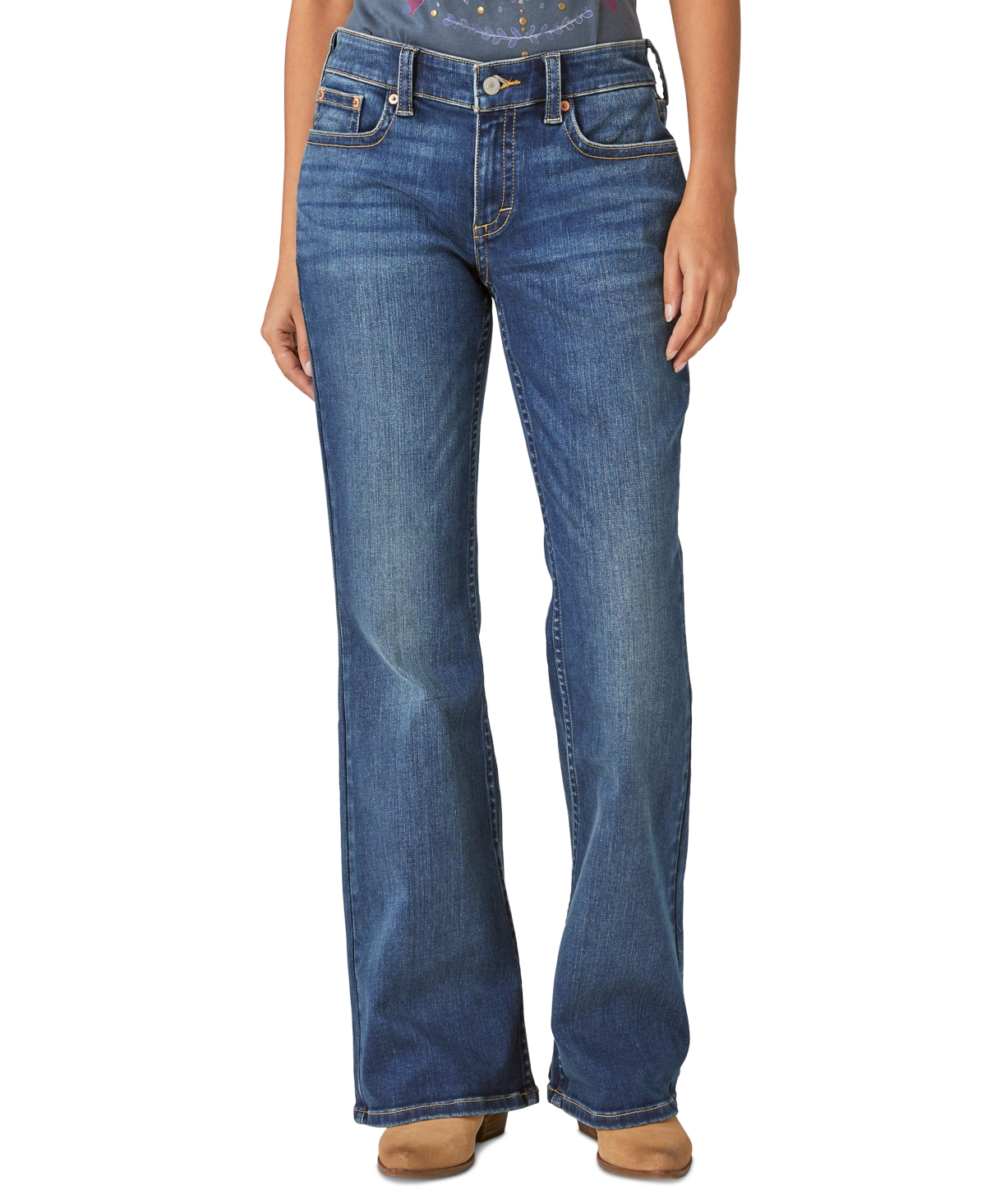 Shop Lucky Brand Women's Low Rise Flap-pocket Flared Jeans In Lightyear