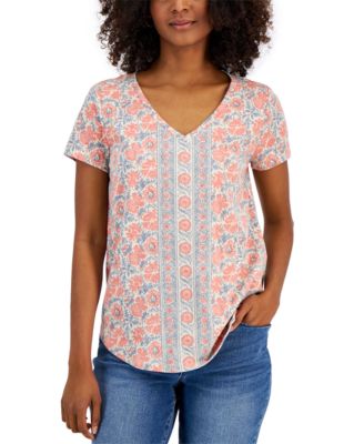 Style & Co - Petite Vintage-Print V-Neck T-Shirt,