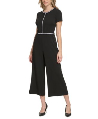 KARL LAGERFELD PARIS - Women's Contrast-Trim Scuba Crepe Jumpsuit
