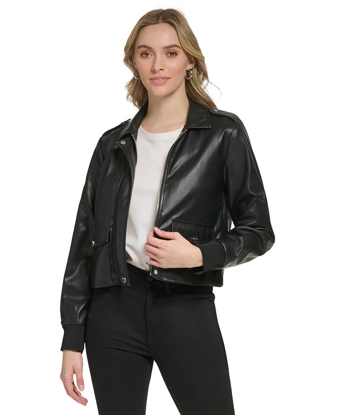Calvin Klein Cropped Faux-Leather Jacket & Reviews - Jackets & Blazers -  Women - Macy's
