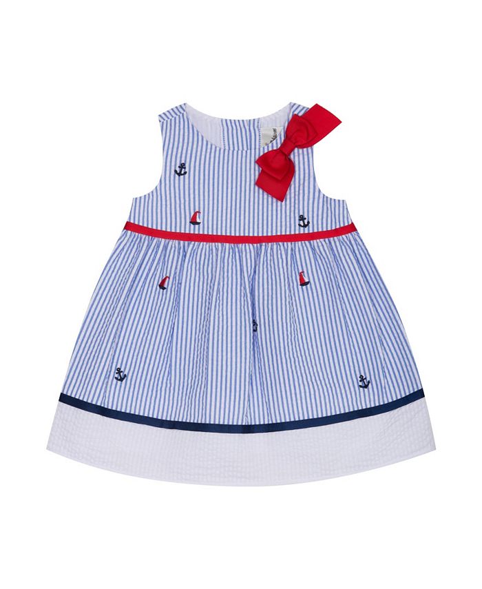 Rare Editions Baby Girls Nautical Stripe Embroidered Seersucker