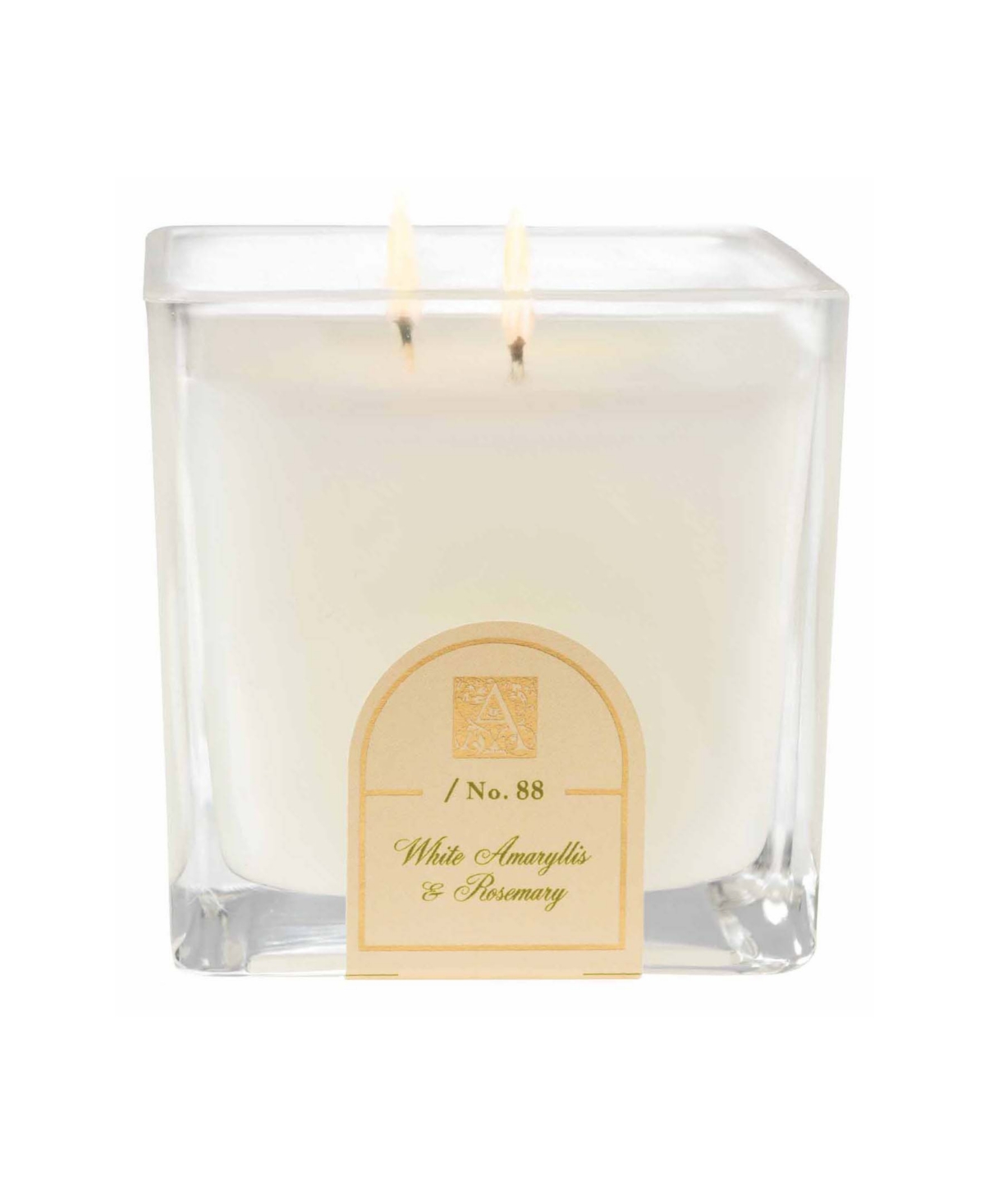 White Amaryllis and Rosemary Cube Glass Candle - Clear Glass