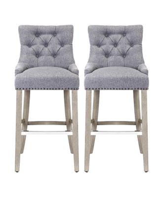 29" Linen Tufted Buttons Upholstered Wingback Bar Stool (Set of 2)