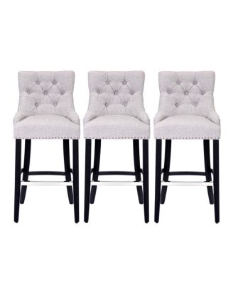 29" Linen Tufted Buttons Upholstered Wingback Bar Stool (Set of 3) image