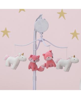 Rainbow Unicorn and Fox White/Coral Musical Baby Crib Mobile