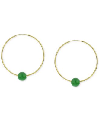 Jade Medium Hoop Earrings in 14k Gold, 1.57" (Also in Onyx, Turquoise, Lapis, & Freshwater Pearl)