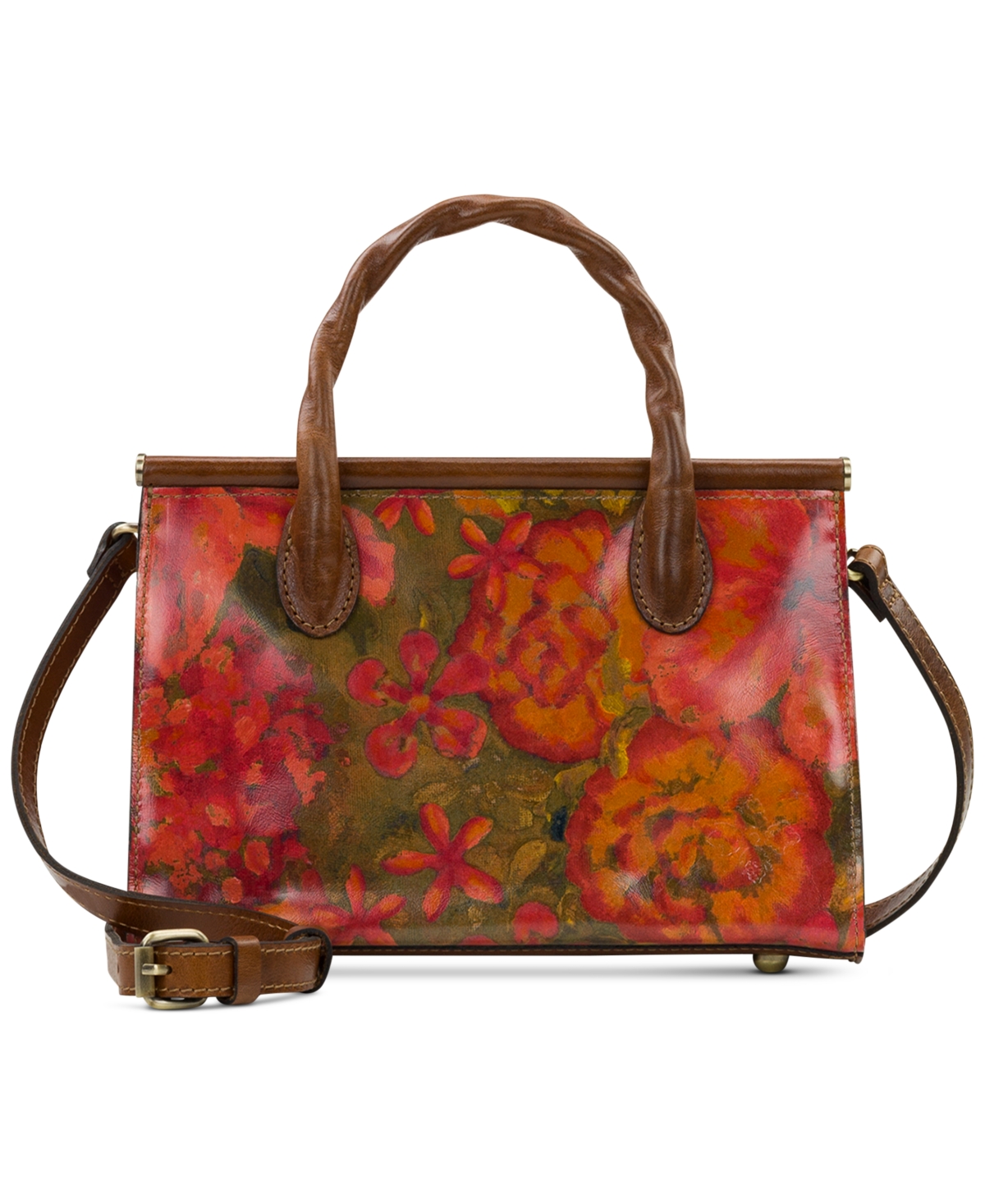 Patricia Nash Clarisse Small Leather Satchel Crossbody In Floral Oil