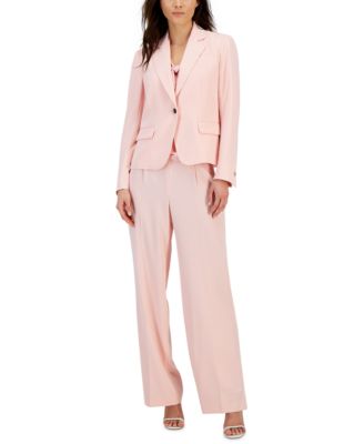  Anne Klein Womens Notched Collar One Button Blazer Harmony Tie Neck Sleeveless Shell Top Crepe De Chine High Rise Wide Leg Pants With Pleats