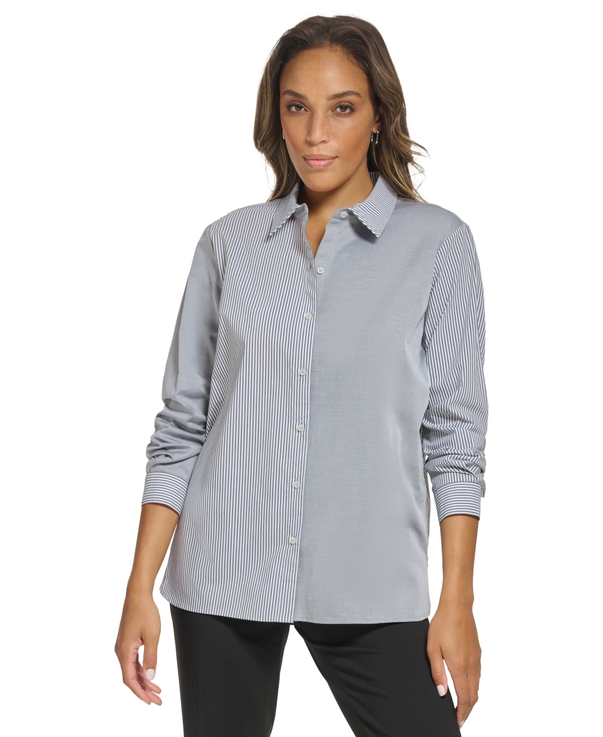 sla gevolg speler Calvin Klein Women's Striped Collared Button-front Shirt In Black/white |  ModeSens