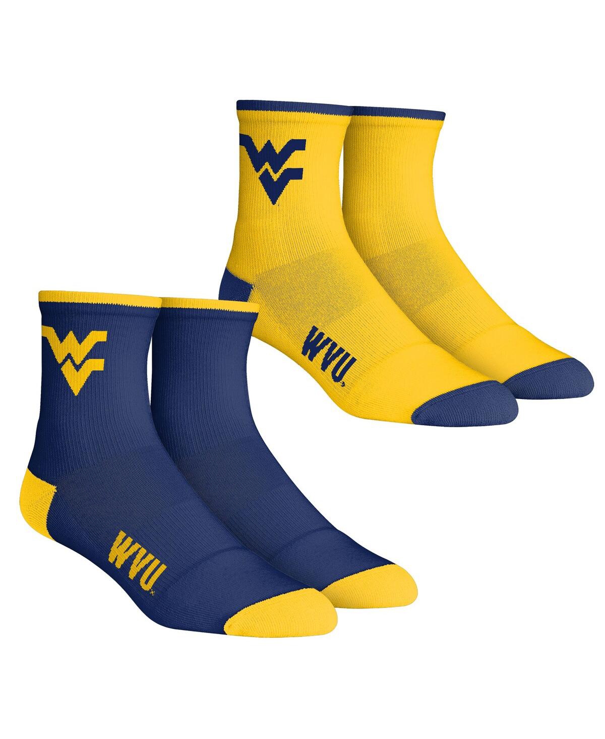 Rock 'em Kids' Youth Boys And Girls  Socks West Virginia Mountaineers Core Team 2-pack Quarter Length Sock In Blue,yellow