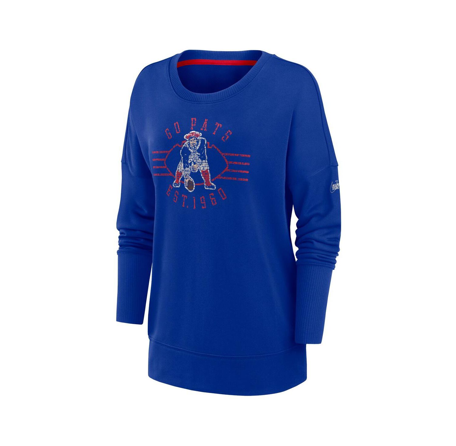 Women's Royal New England Patriots Rewind Playback Icon Performance Pullover Sweatshirt