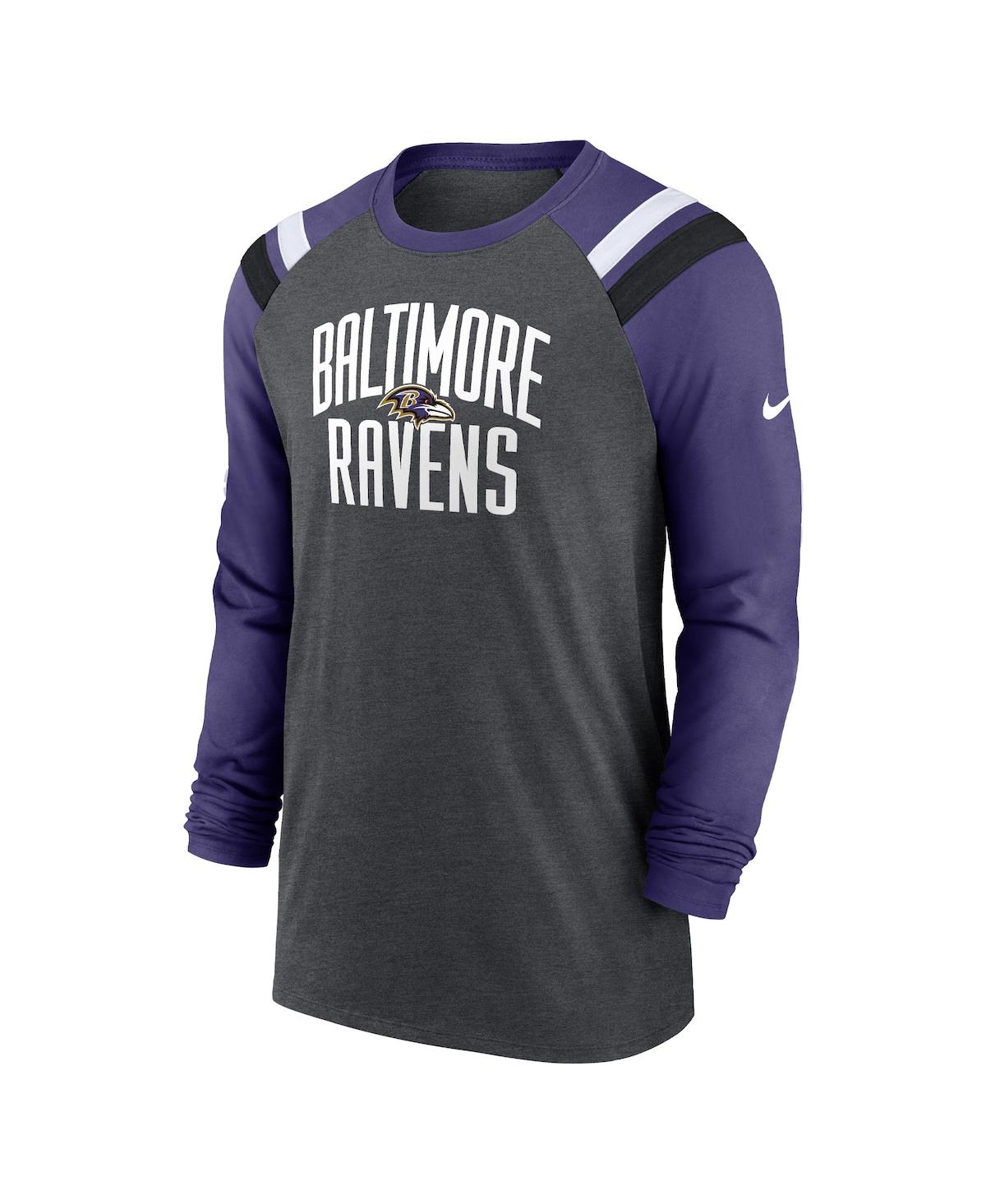 Shop Nike Men's  Heathered Charcoal, Purple Baltimore Ravens Tri-blend Raglan Athletic Long Sleeve Fashion In Heathered Charcoal,purple