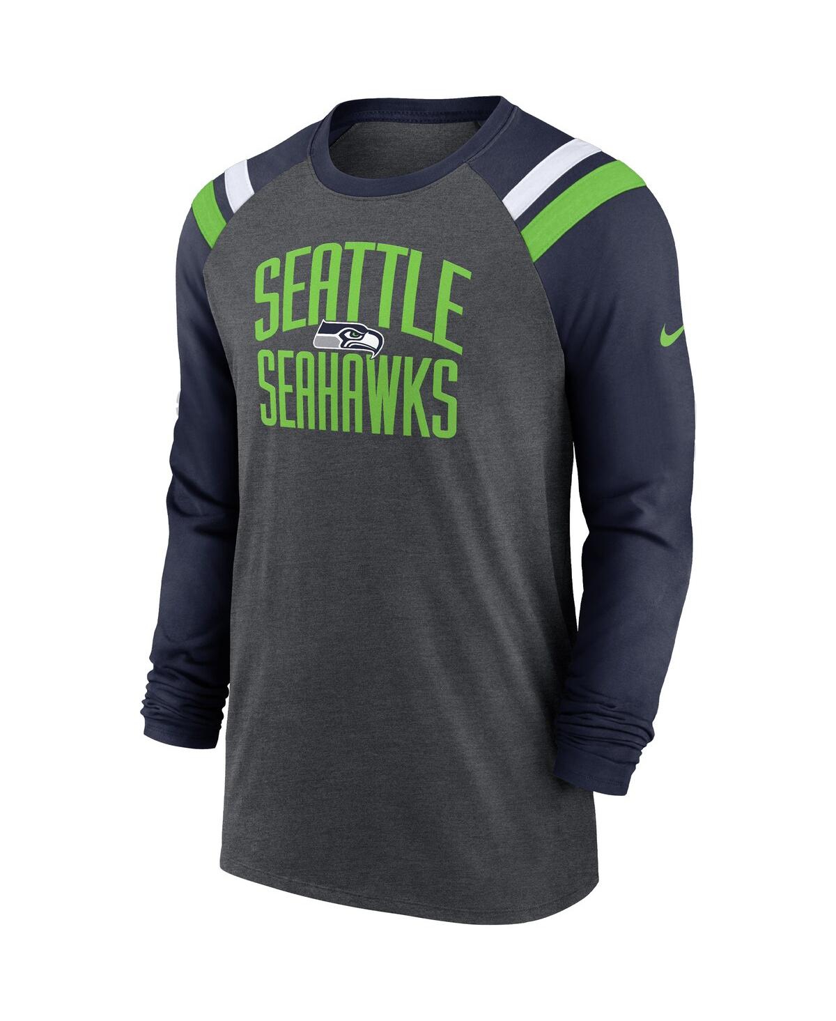 Shop Nike Men's  Heathered Charcoal, College Navy Seattle Seahawks Tri-blend Raglan Athletic Long Sleeve F In Heathered Charcoal,college Navy