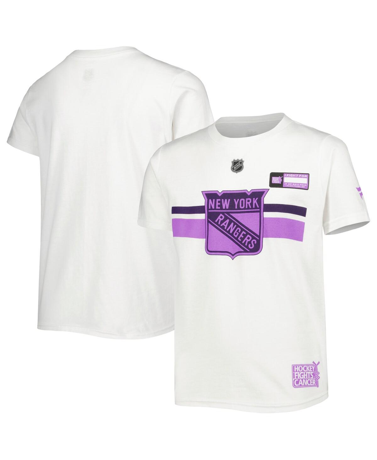 Outerstuff Kids' Big Boys White New York Rangers 2022 Nhl Hockey Fights Cancer T-shirt