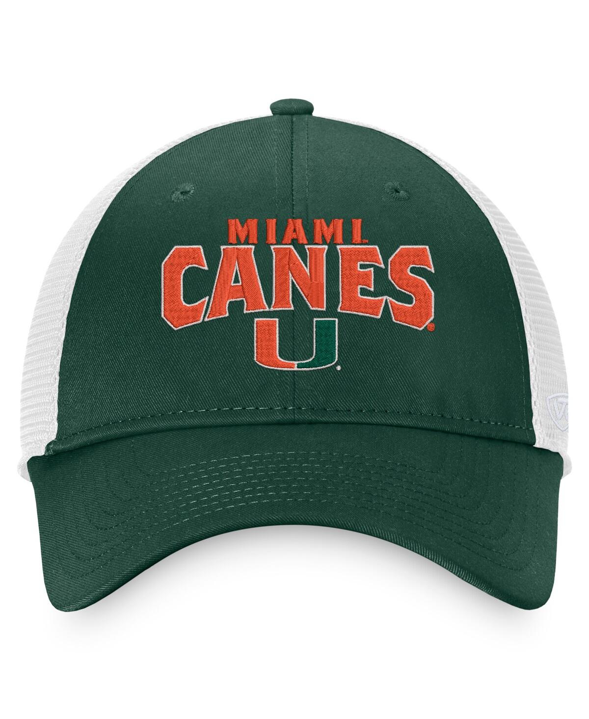 Shop Top Of The World Men's  Green, White Miami Hurricanes Breakout Trucker Snapback Hat In Green,white