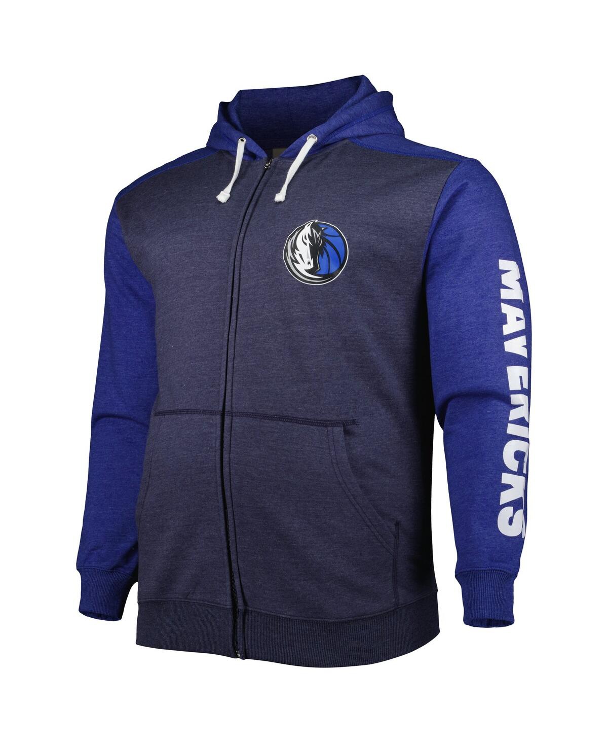 Fanatics Men's  Navy, Royal Dallas Mavericks Big And Tall Down And Distance Full-zip Hoodie In Navy,royal