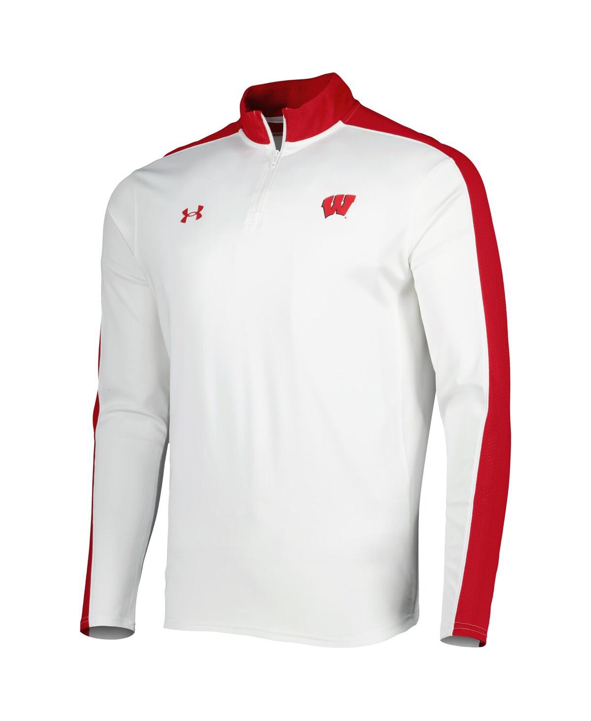 Shop Under Armour Men's  White Wisconsin Badgers Lightweight Mock Neck Performance Quarter-zip Jacket