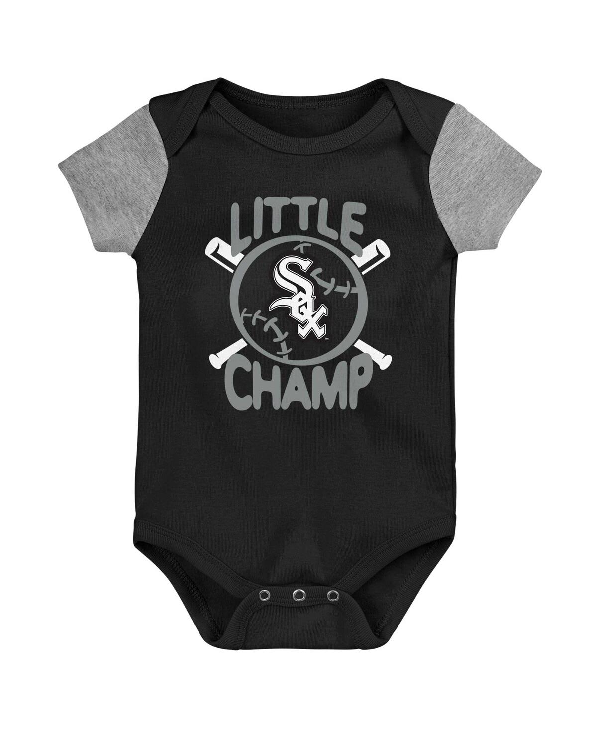 Shop Outerstuff Newborn And Infant Boys And Girls Black, Heather Gray Chicago White Sox Little Champ Three-pack Body In Black,heather Gray