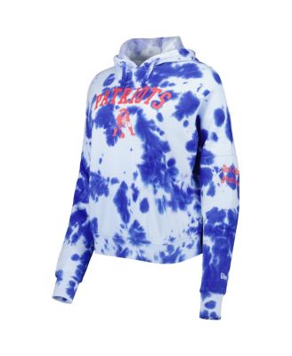 Women's Royal New England Patriots Cloud Dye Fleece Pullover Hoodie