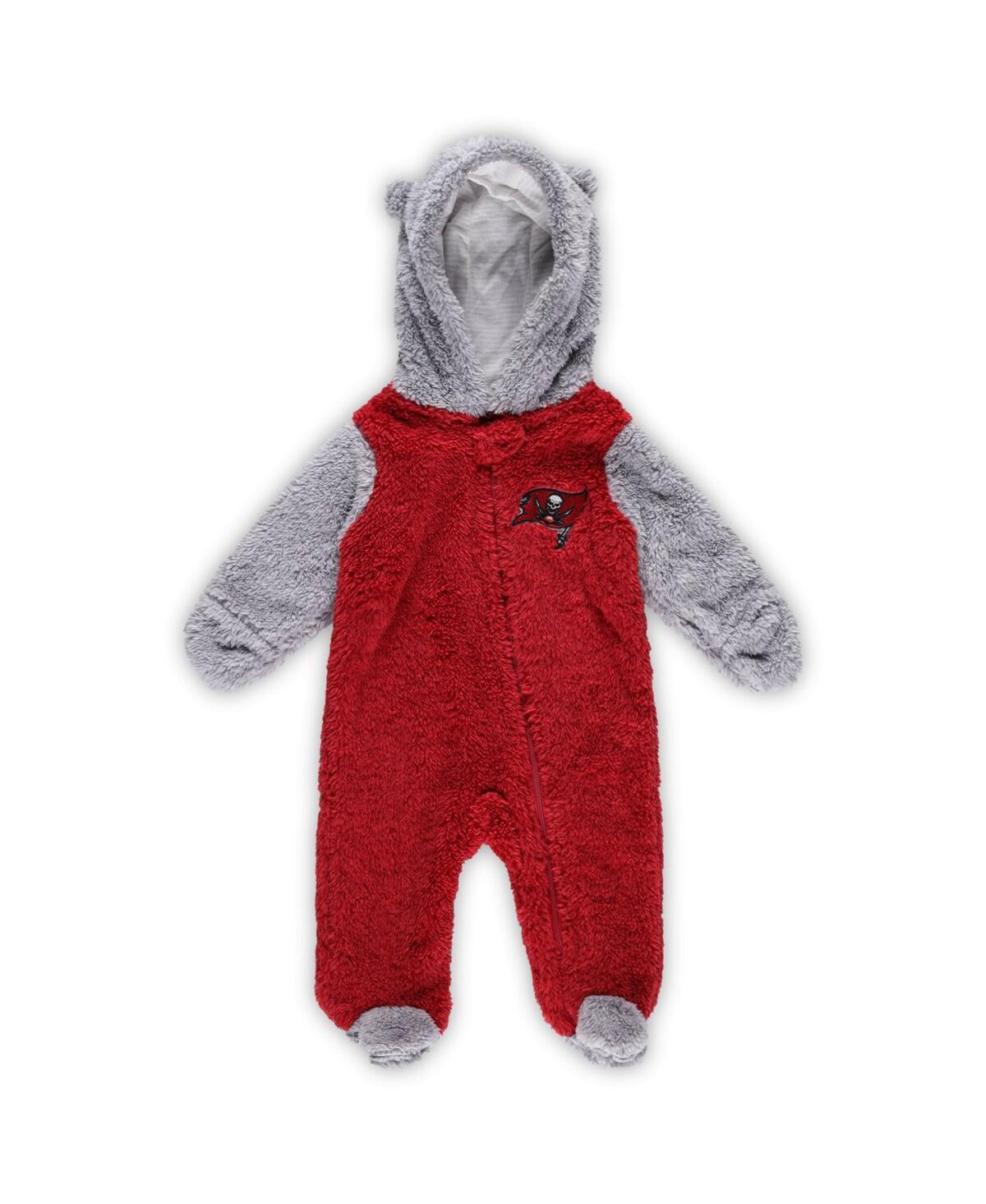 Shop Outerstuff Newborn And Infant Boys And Girls Red, Gray Tampa Bay Buccaneers Game Nap Teddy Fleece Bunting Full- In Red,gray