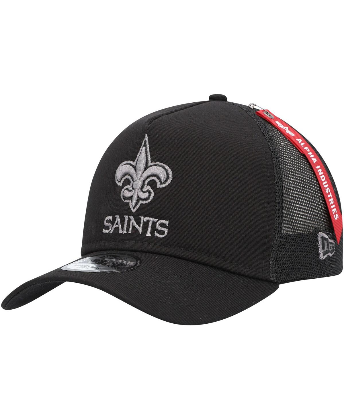 New Era Men's  X Alpha Industries Black New Orleans Saints A-frame 9forty Trucker Snapback Hat
