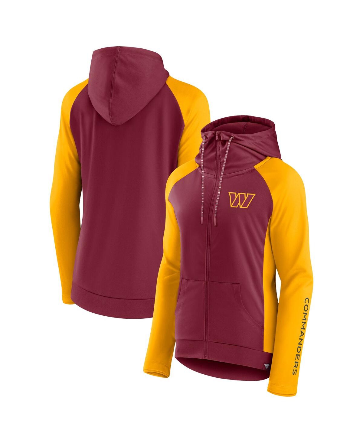 Fanatics Branded Burgundy/gold Washington Commanders End Around Lightweight Raglan Full-zip Hoodie J In Burgundy,gold