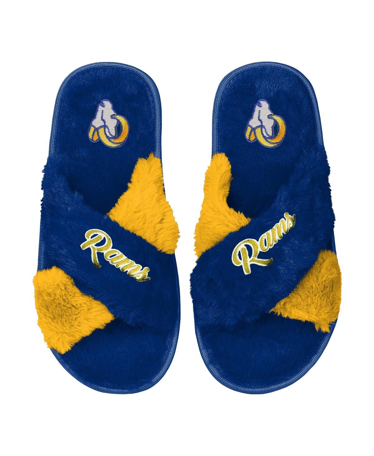 Foco Women's  Royal Los Angeles Rams Two-tone Crossover Faux Fur Slide Slippers