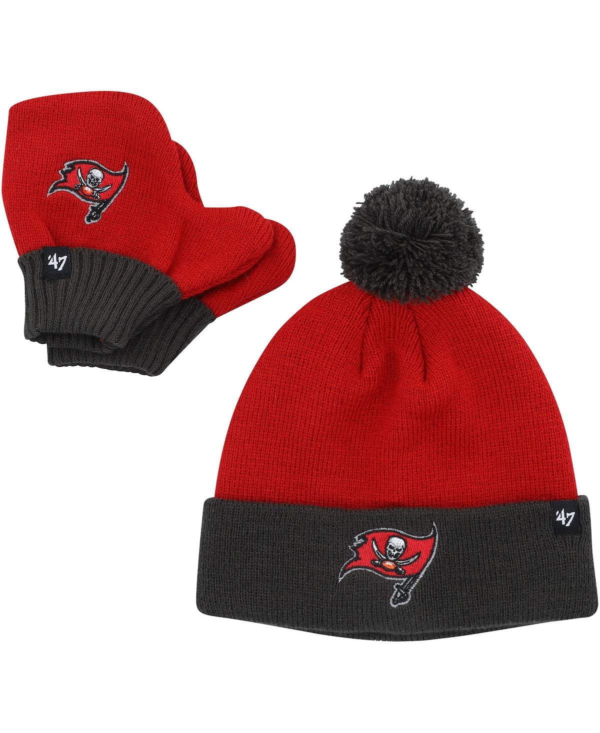 47 Brand Babies' Infant Boys And Girls ' Red, Pewter Tampa Bay Buccaneers Bam Bam Cuffed Knit Hat With Pom An In Red,pewter