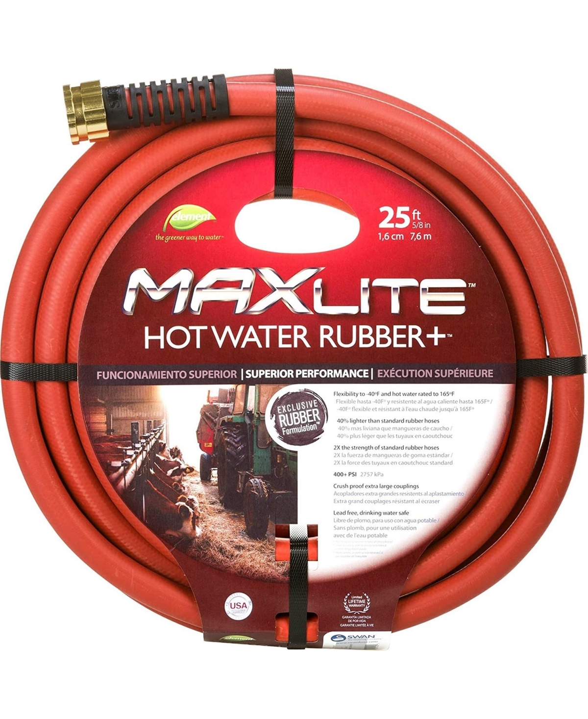 Swan Watering Co. Element MAXLite Hot Water Rubber Hose 5 8" x 25' Red - Red