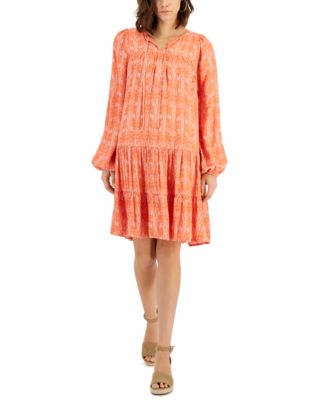 Style & Co - Women's Gauzy Printed Long-Sleeve Peasant Dress