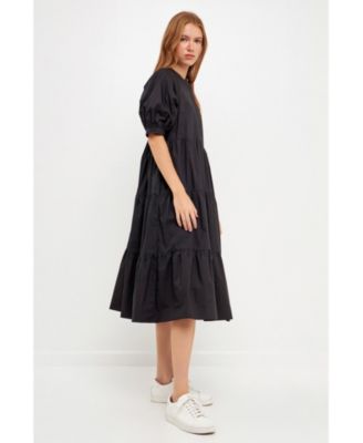Women's Short Puff Sleeve Midi Dress