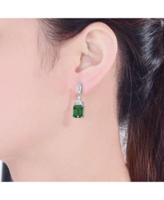 Sterling Silver White Gold Plated Cubic Zirconia Lantern Earrings