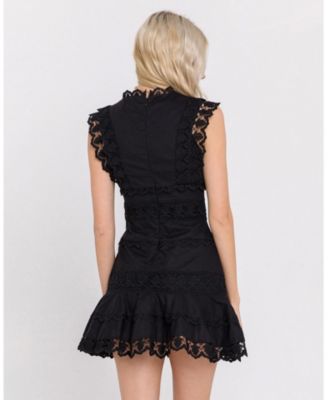 Women's Plunging Neck Lace Trim Dress