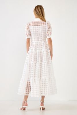 Women's Gridded Organza Tiered Maxi Dress