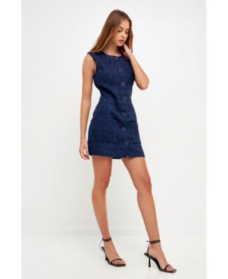 Women's Sleeveless Tweed Mini Dress